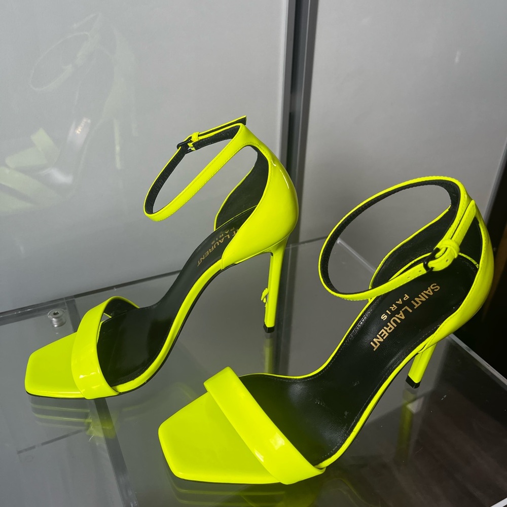 Saint Laurent Yellow Patent Leather Sandals - Picture 8 of 8